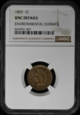 1859 Copper-Nickel Indian Cent 1C NGC UNC Details - Image 1 of 4