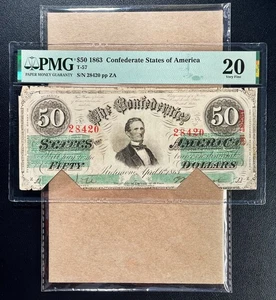 T-57 1863 $50 Confederate States of America "CSA" - PMG 20 - VF Comment - Picture 1 of 2
