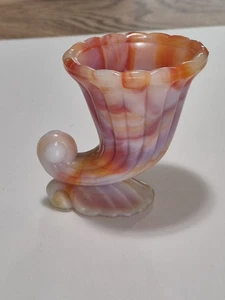 Vintage Akro Marble Orange Swirl Slag Glass Cornucopia Toothpick Holder UV Glow - Picture 1 of 23