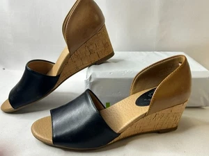 Royu Black and Tan Leather Wedge Sandals Size 8 M NEW - Picture 1 of 7