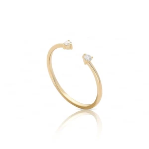 14K Gold Diamant 0,08 ct offener Manschettenring - feines zierliches vorsteckbares Band für Damen - Bild 1 von 12