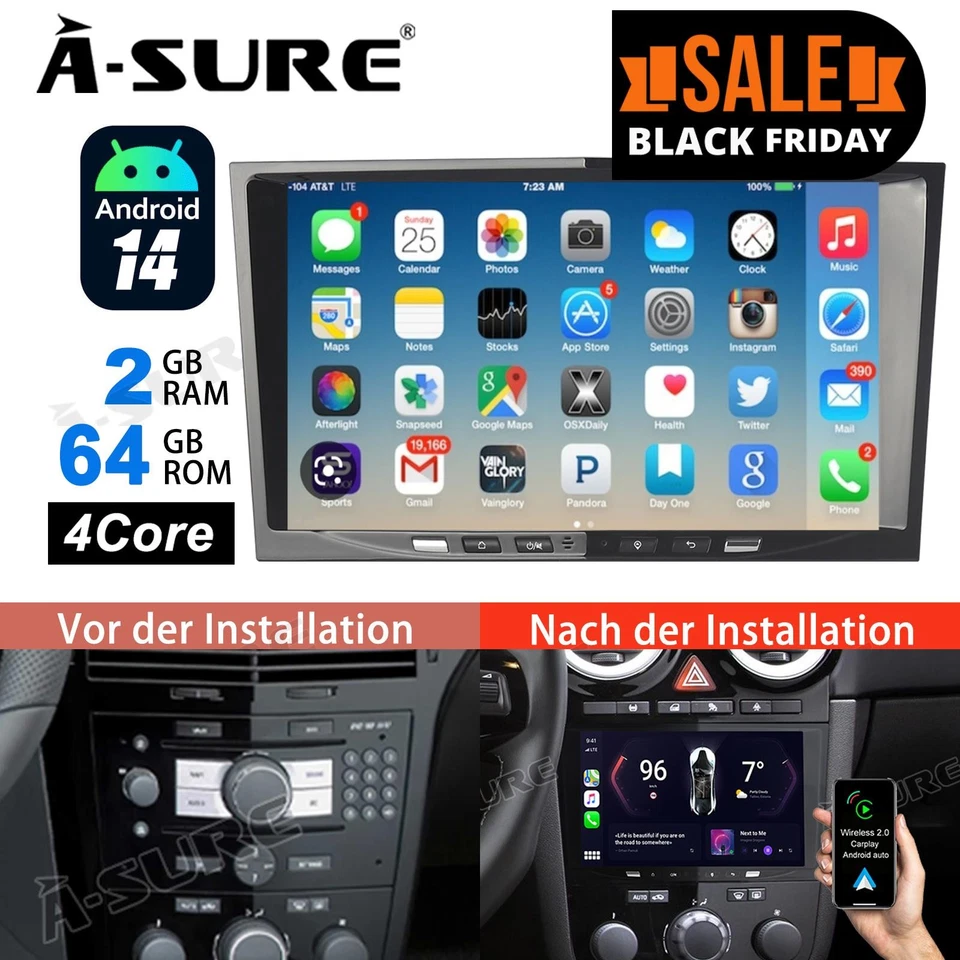 Für Opel Corsa C D Zafira B Astra G H Android14 Apple Carplay Autoradio GPS NAVI - Bild 1 von 4