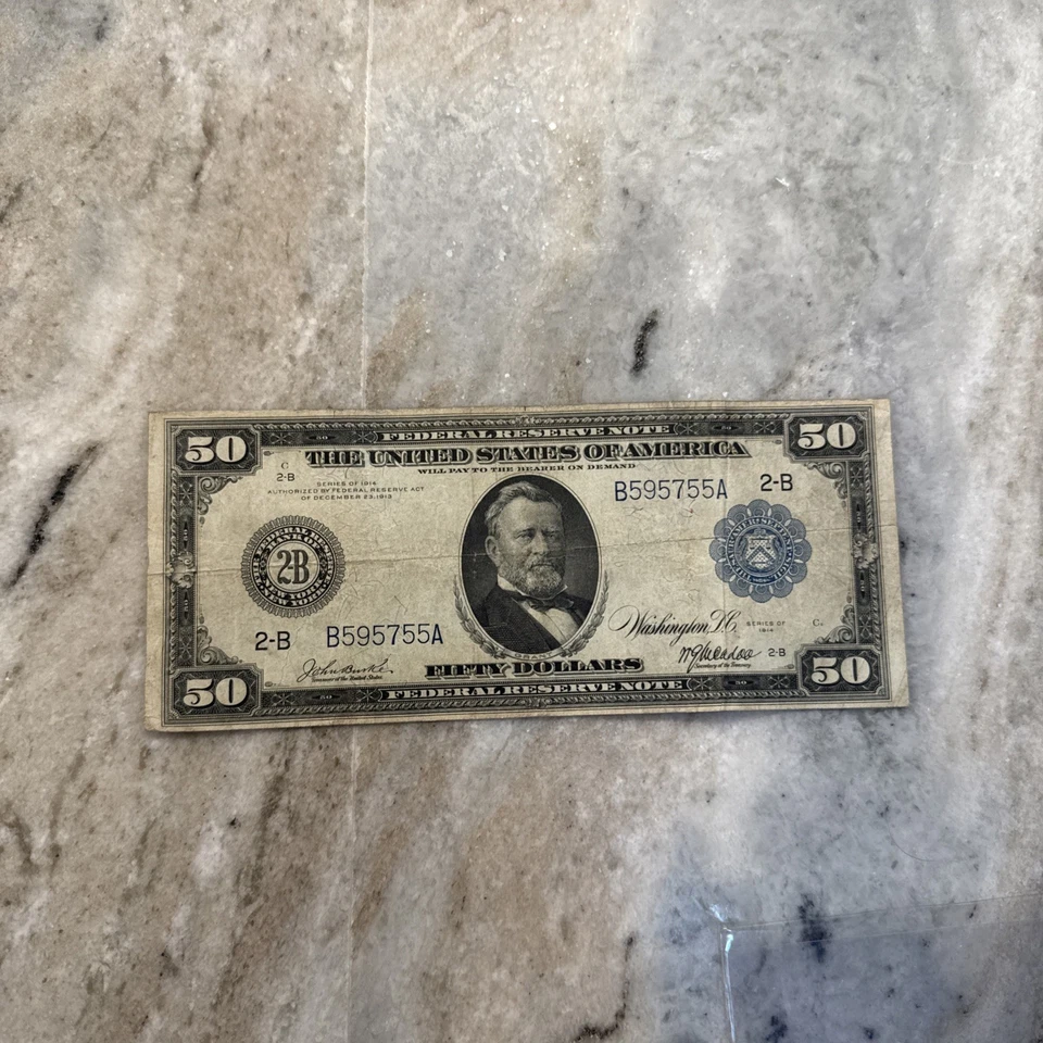 1914 $50 large-size FRN Fr. 1028 (2-B/New York) VF/VF+ - Image 1 of 4