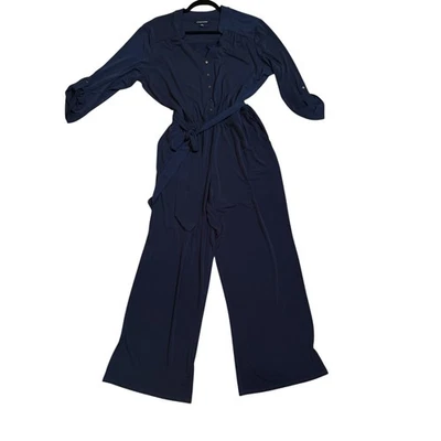 Mono 41 Hawthorn Mujer Cintura Elástica Cinturón Botón Delantero Pierna Ancha Talla XL Azul Marino Foto 1 de 4