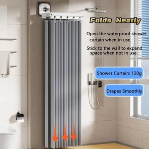 Neue faltbare Duschvorhangstange mit Duschvorhang (70,86 Zoll x 78,74 Zoll) - Bild 1 von 3