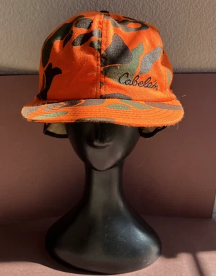 Vtg Cabela's Orange Camo Hunting Ear Flap Hat Insulated Winter Baseball Cap Sz M - Image 1 of 4