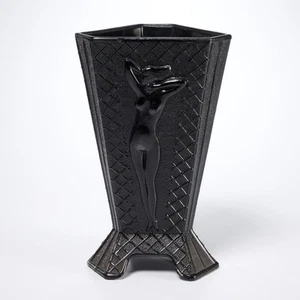 Vintage McKee Black Amethyst Glass Art Deco Vase Nude Woman Figural 8.5"h - Picture 1 of 5