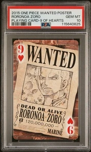 2015 ONE PIECE WANTED POSTER PLAYING CARDS 9 OF HEARTS RORONOA ZORO PSA 10 - Picture 1 of 2