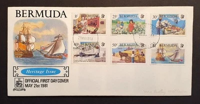 Conjunto de estampillas Bermudas 1981 Heritage Week cubierta de primer día con inserto original (con) Foto 1 de 2