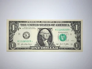 1 Dollar Schein Star Note, 2021, #K11265229, Raised 2s and 9s, Crisp, Lightly Circulated - Bild 1 von 5