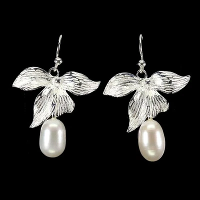 Pendientes de plata de ley 925 perlas colgantes 13x8 mm joyas de piedras preciosas naturales Foto 1 de 4