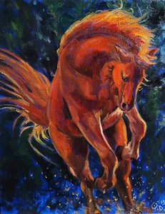 Night Horse, Original Oil painting, Animal,Contemporary, Size 14"x18",2023,US - Picture 1 of 6