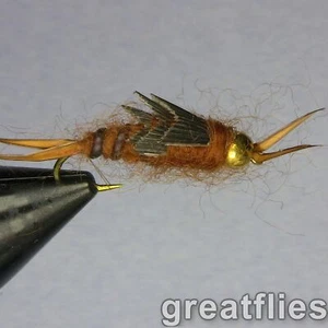 1 docena (12) - Ninfa Kaufmann's Stonefly - MARRÓN - Cabeza de cuentas - Imagen 1 de 1