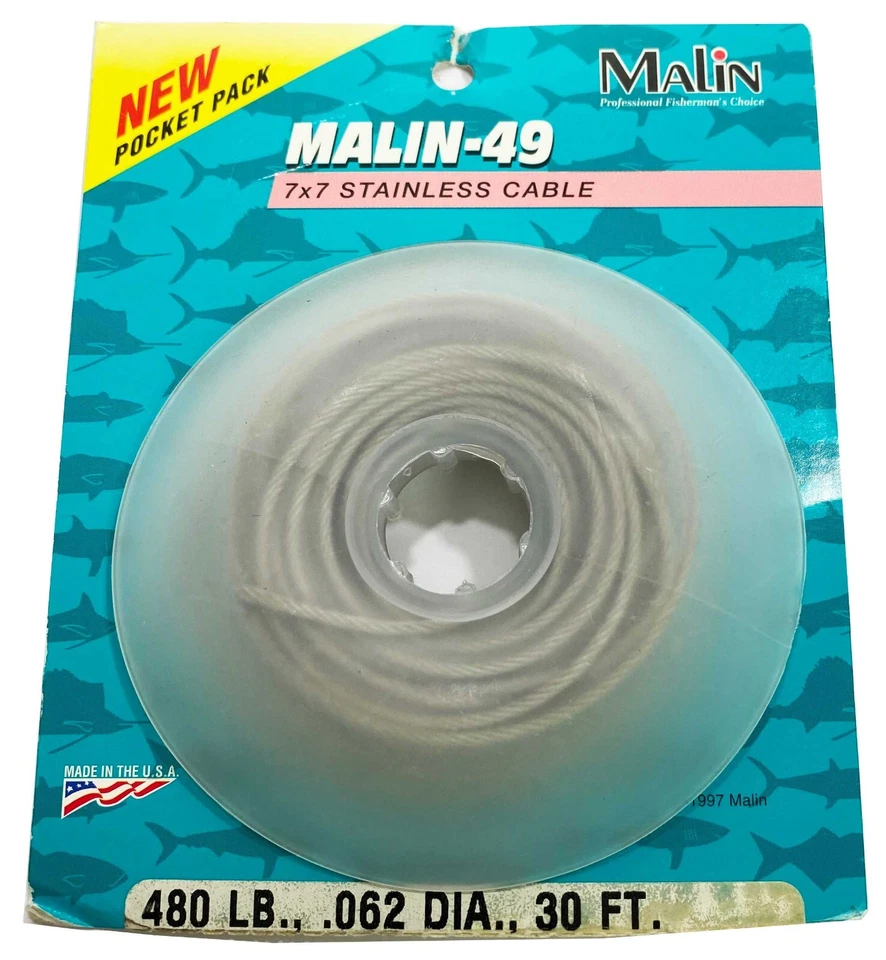 Carretel de bolso Malin 49 7x7 cabo de aço inoxidável 480 lb 30 pés - Imagem 1 de 1