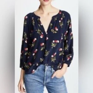 Joie x Revolve 100% silk addie blouse cherry print navy big bang penny boho USSm - Picture 1 of 5