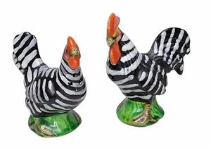 Polli vintage in ceramica dipinti a mano bianco e nero sale e pepe shaker Giappone - Foto 1 di 5