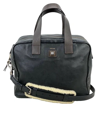 Maletín Celine de cuero negro con correa de piel de oveja bolso de trabajo de colección eBay Live Foto 1 de 4