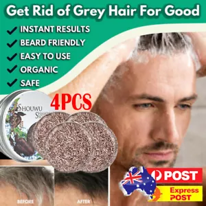 4PC ORGANIC HAIR DARKENING SHAMPOO BAR GREY REVERSE EFFECTIVE SAFE NATURAL BEARD - Picture 1 of 12