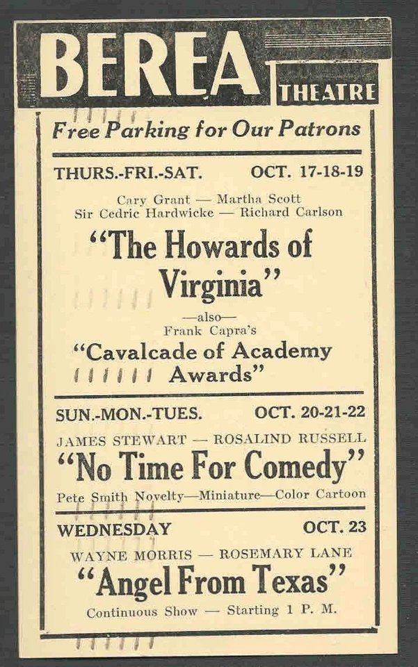 1940 BEREA THEATRE OH THE HOWARDS OF VIRGINIA C GRANT & M SCOTT SEE INFO - Image 1 of 1