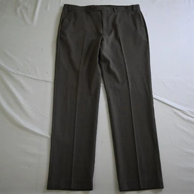 Pantalones de vestir rectos elásticos delanteros planos de piel de tiburón marrón Michael Kors 38x32 para hombre Foto 1 de 4