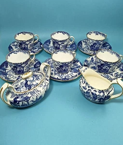 14 Pcs Vintage Blue and White Mikado Royal Crown Derby Bone China Tea set - Picture 1 of 12