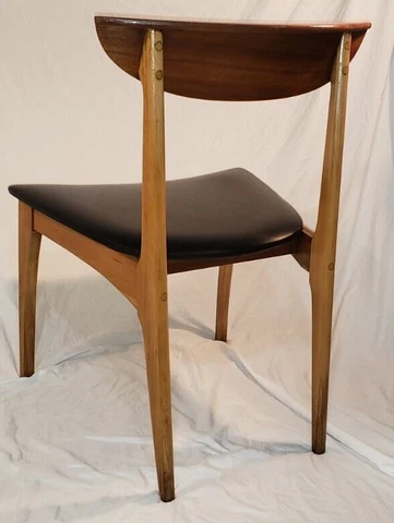 Danish Modern Side Chair Zenith Lane Mixed Wood Dining Vinyl Seat Label Missing Cover