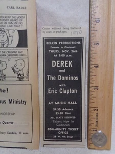 1970 Concierto Derek and the Dominos AD/artículo Cincinnati Music Hall Ohio - Imagen 1 de 2