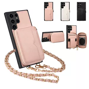 For Samsung Galaxy S24 Ultra S23+ S22 Zipper Wallet Stand Crossbody Phone Case - Picture 1 of 37