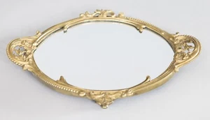 Antique 19th Century French Napoleon III Gilt Bronze Footed Mirror Plateau Tray - Picture 1 of 5