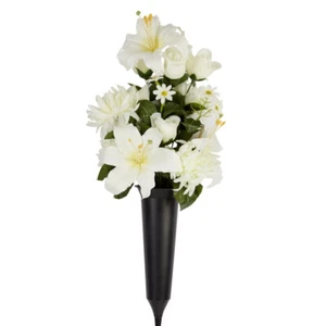 24" Cream Artificial Premade Memorial Cemetery Cone Bouquet - Picture 1 of 4