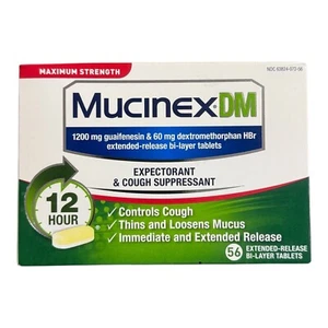 Mucinex DM Maximum Strength Expectorant & Cough Suppressant 56 Tablets 02/2027 - Picture 1 of 6