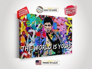 BANKSY "The World is Yours" Canvas Wall Art Tony Montana Framed Decor Print Gift