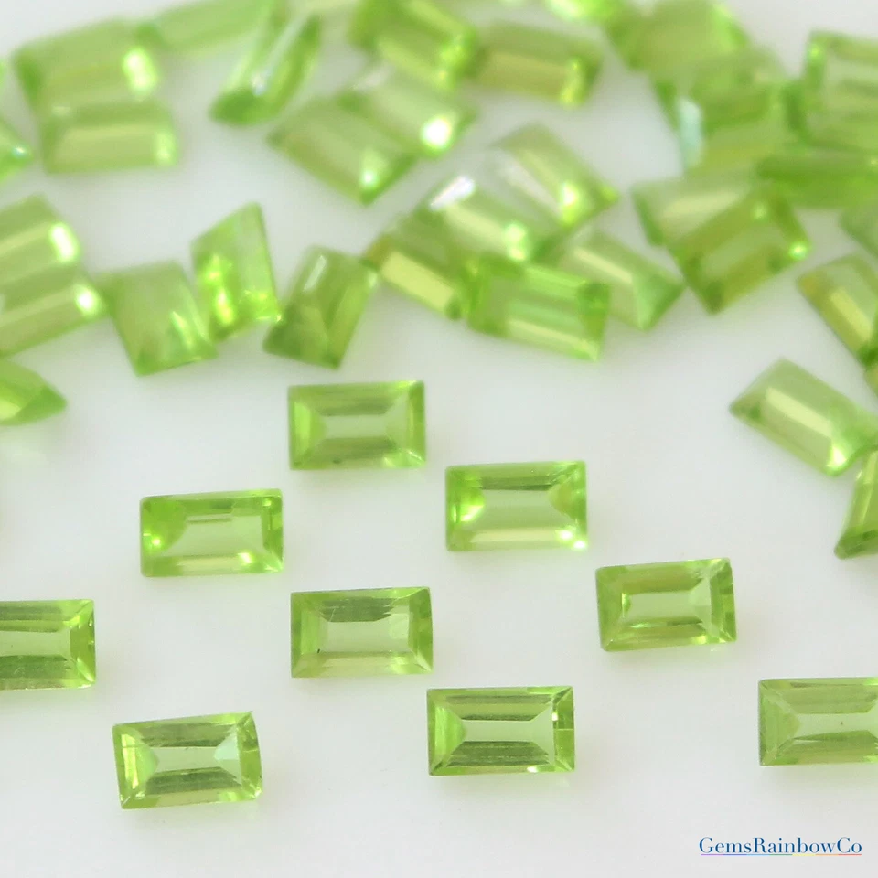 Piedras preciosas sueltas facetadas corte baguette peridoto natural 5x3 mm y 6x3 mm calidad AA Foto 1 de 4