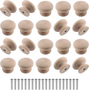 Zorfeter 20 Pcs Wood Unfinished Drawer Knobs Mushroom Shape Furniture Cabinet Kn - Picture 1 of 12
