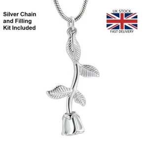 Silver Rose Flower Cremation Urn Pendant Ashes Necklace Funeral Memorial UK - Picture 1 of 6