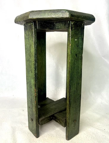 Vintage Octagon Arts & Crafts Distressed Green Plant Stand Cover