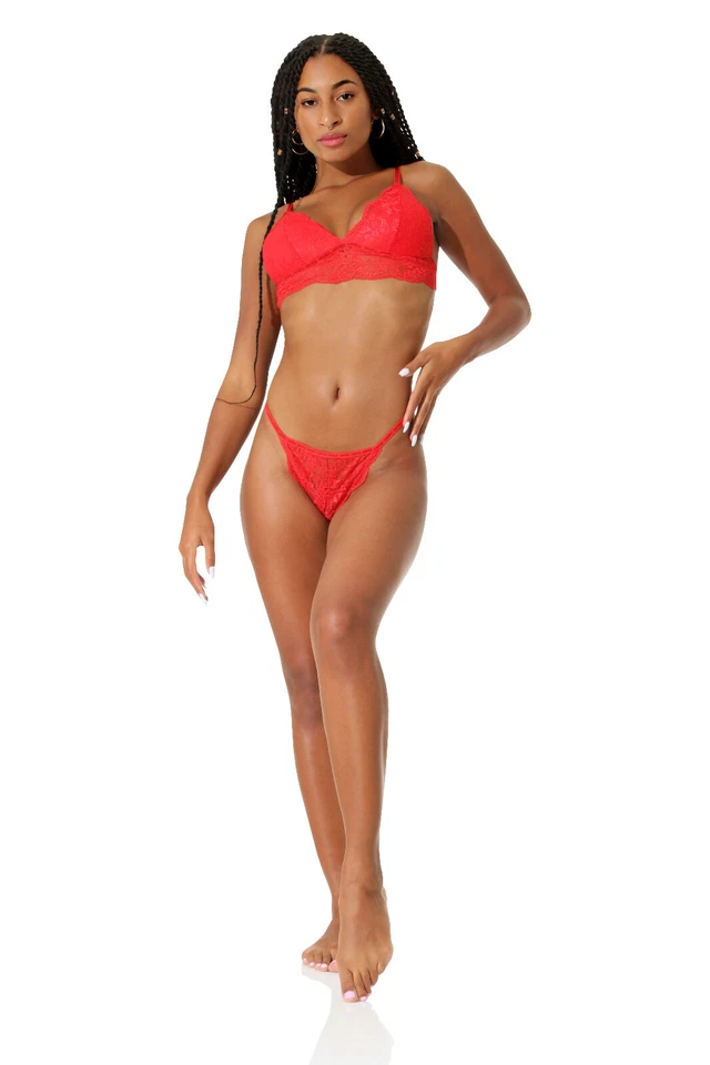 Damen Spitzenwäsche Triangel BH oder Tanga String Dessous Unterwäsche Spitze - Bild 1 von 1