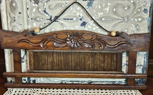 Carved Wood Wall Textile Display Hanger Floral Pattern 18" Long - Picture 1 of 9