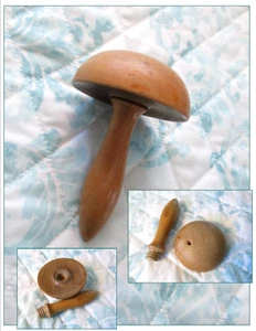 Antike Holz geschnitzte Pilzsocke Darner mit abnehmbarer Nadel Aufbewahrung Griff L@@K! - Bild 1 von 8