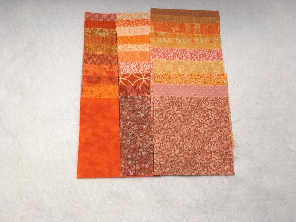 30 DIFFERENT 4-INCH CALICO FABRIC QUILT SQUARES - ORANGE - MANY VINTAGE - Image 1 of 1