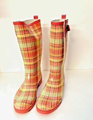 ¡ALEGRE!  ¡Botas de lluvia a cuadros rosa y verde pomelo talla 8! Foto 1 de 4