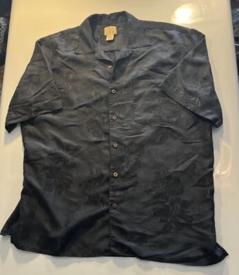Joseph Jos A Bank Size Large Shirt Jacquard Silky Hawaiian Floral Hibiscus Black - Image 1 of 4