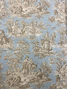 Waverly Rustic Life Robins Egg Blue Toile Home Dec Fabric 1 + Yard B2 - Picture 1 of 8