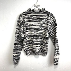 Suéter Nine West Tejido Cuello Simulado Cremallera Manga Larga Negro Blanco Rayas Pullover XS - Imagen 1 de 6