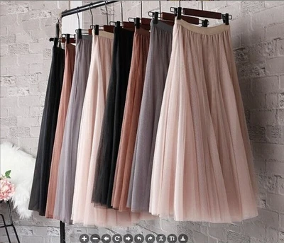 NEU Damen Langrock Tutu Tüll Rock 3 Layer A-linie Braut Party Hohe Taile Röcke - Bild 1 von 4