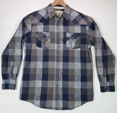 Camisa manga larga COASTAL a cuadros perla con botones a presión azul gris para hombre usada en excelente estado talla XL Foto 1 de 4