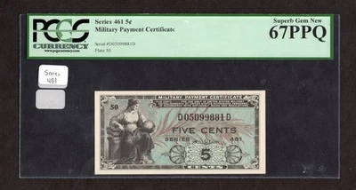 Series 481 5c Military Payment Certificate - PCGS 67 PPQ - Image 1 of 2