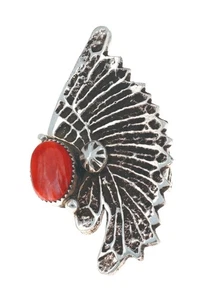 Tufa Cast Feathered Indian Headdress Ring By Navajo Artist Delbert Arviso - Picture 1 of 4