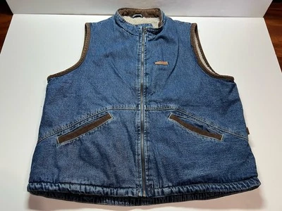 VTG Wrangler Hero Vest Sz XL Blue Denim Sherpa Corduroy Collar Zip Western Work - Image 1 of 4