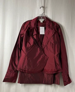 NWT Neiman Marcus Exclusive Women's Wine Silk Skirt Suit - Size 14/16 - Picture 1 of 4